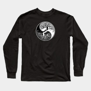 White and Black Tree of Life Yin Yang Long Sleeve T-Shirt